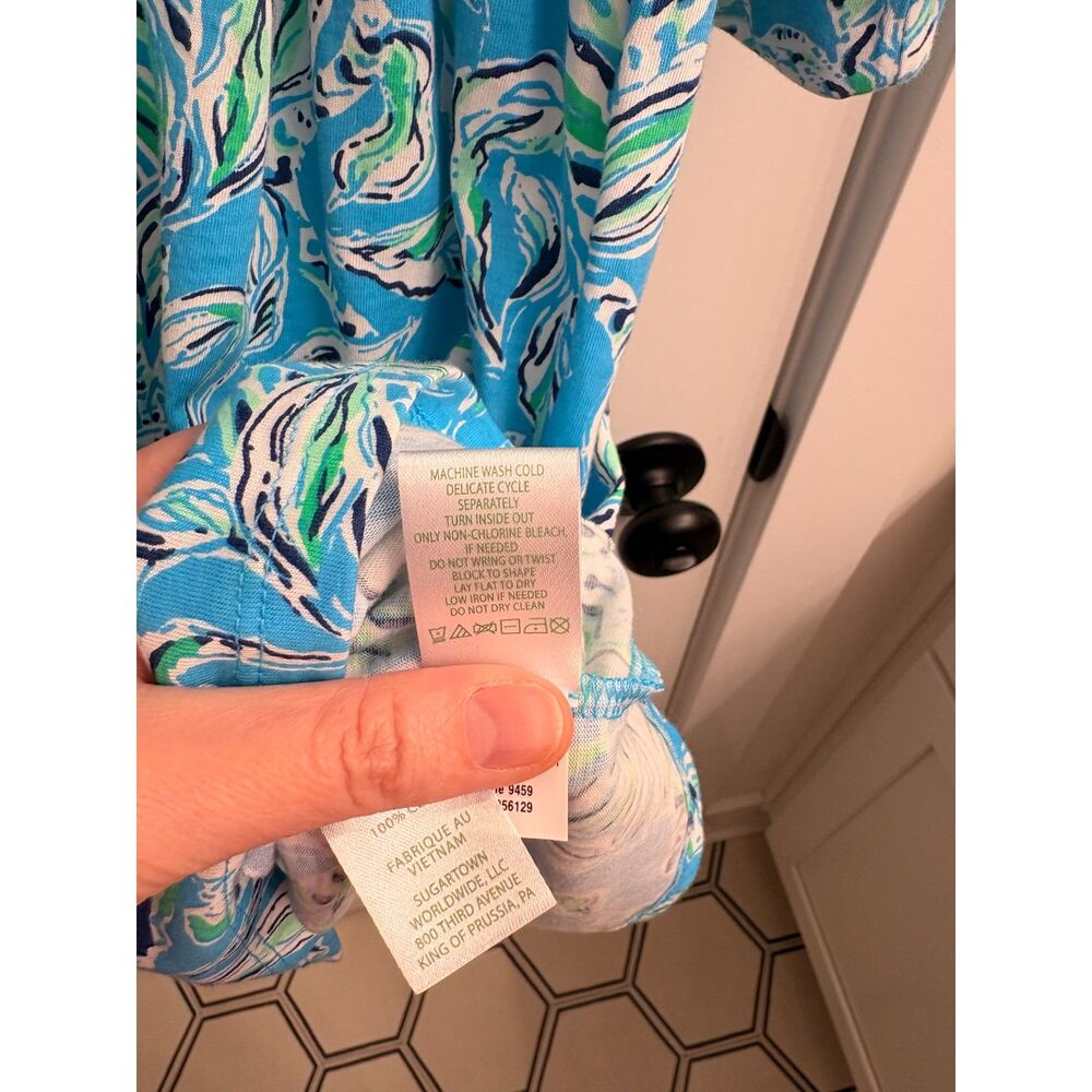 Lilly Pulitzer XS Blue Green Tropical Tiger Print Cotton Long Sleeve Dress